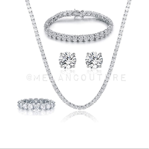 Set of 4 18K White Gold Plated Tennis Necklace - Picture 1 of 7